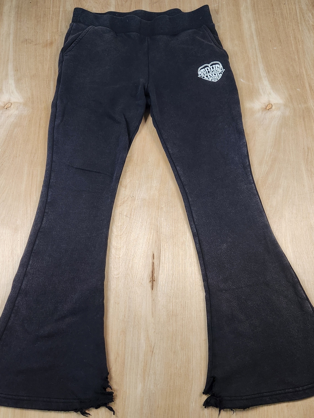 True Religion Womens Black Fleece Flared Sweatpants with Logo Size S